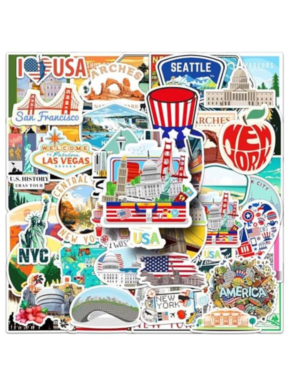 50Pcs USA Stickers American Culture Theme Waterproof Vinyl Decals
